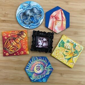 Hand Painted original canvas magnet artwork art potion crystal witchy portrait